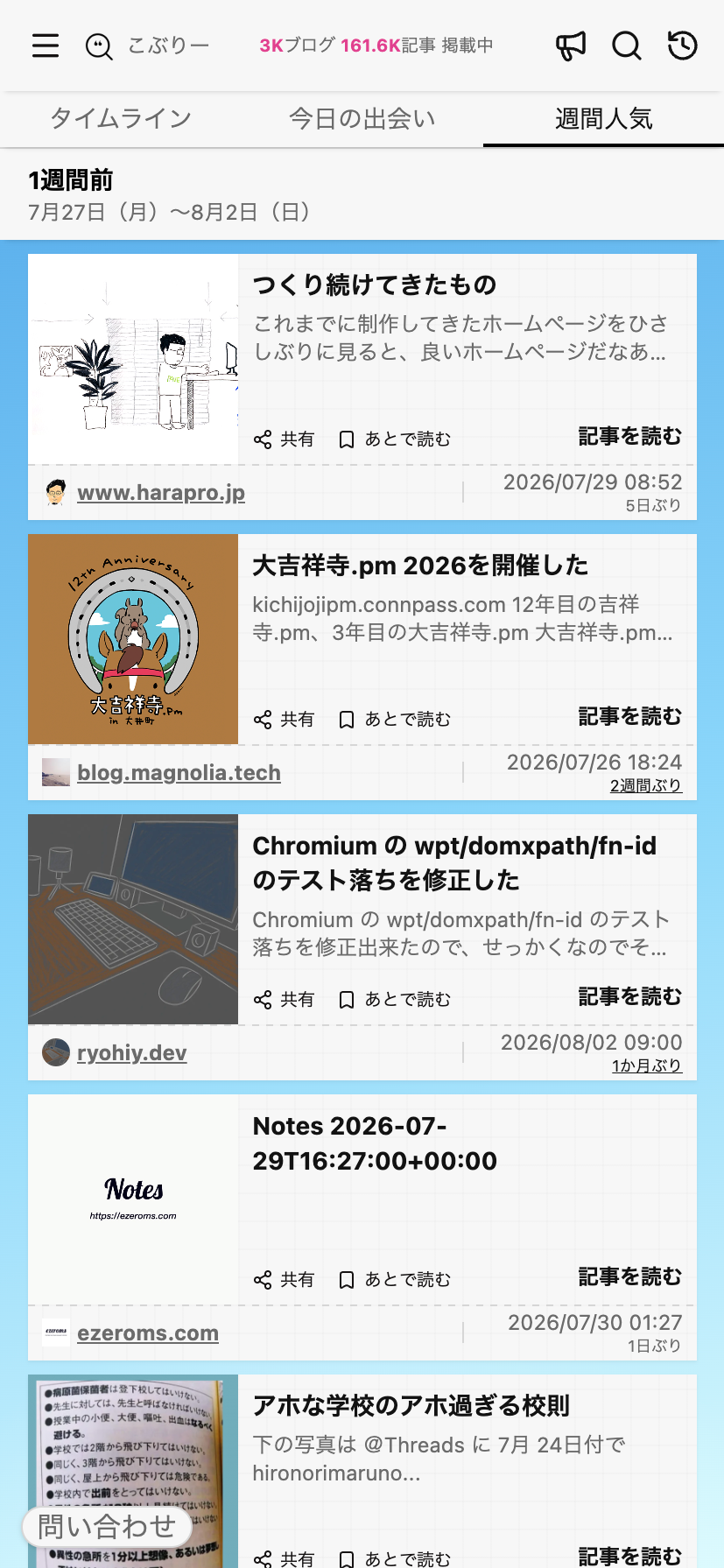 週間人気の画面